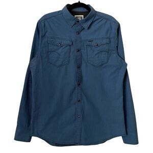 G Star Raw Shirt Mens Large Blue Check Western Yoke Cowboy Snap Button Preppy